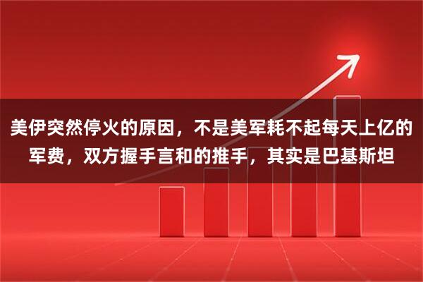 美伊突然停火的原因，不是美军耗不起每天上亿的军费，双方握手言和的推手，其实是巴基斯坦